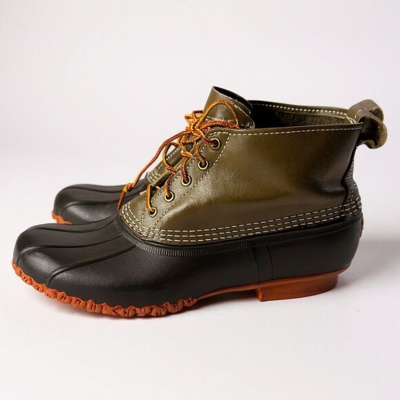 L.L. Bean 6” Duck Boots Winter Waterproof USA Men’s Size 12 Orange Olive - Picture 1 of 9